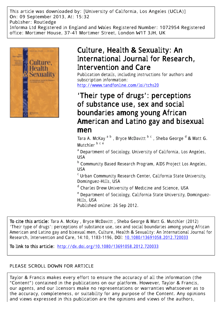 PDF) Their Type of Drugs  Perceptions of Substance Use, Sex, and Social Boundaries among Young African American and Latino Gay and Bisexual
