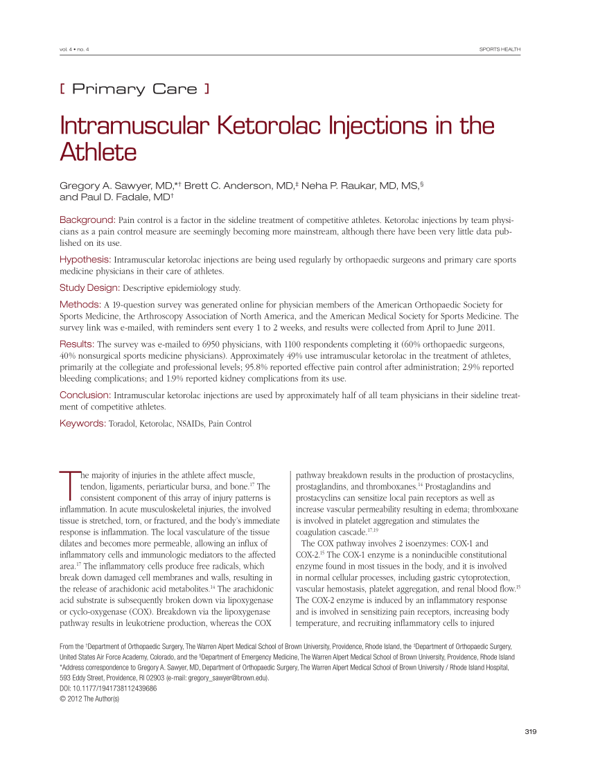 Pdf Intramuscular Ketorolac Injections In The Athlete