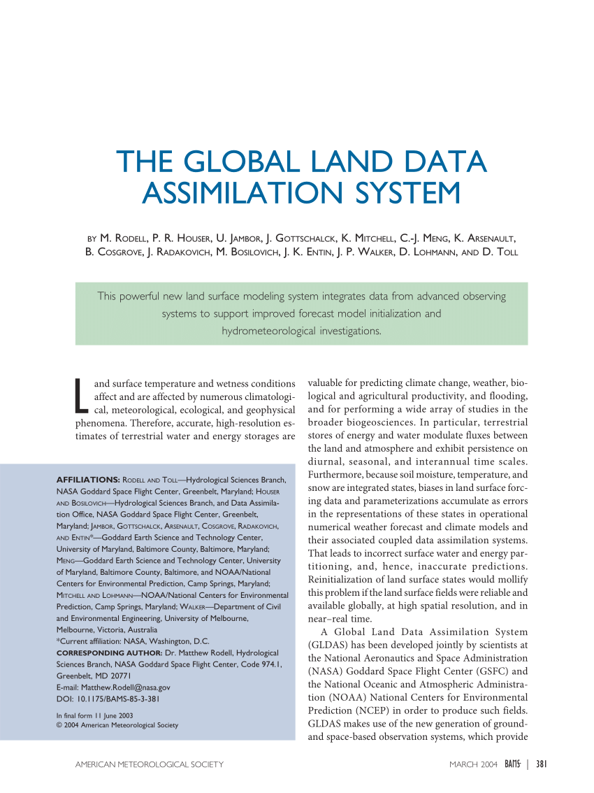 Pdf The Global Land Data Assimilation System