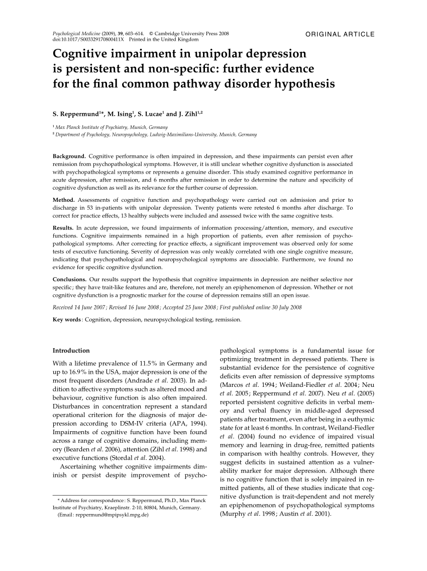 unipolar depression case study