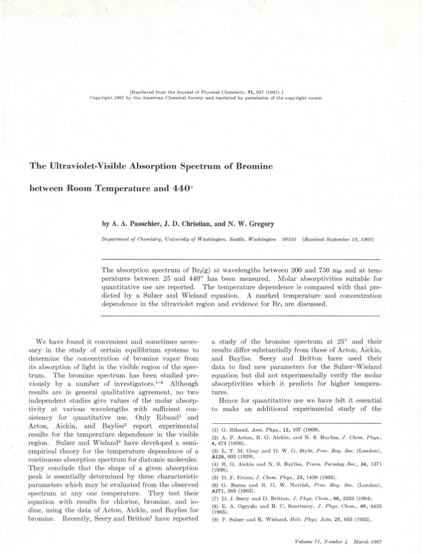 Pdf The Ultraviolet Visible Absorption Spectrum Of Bromine