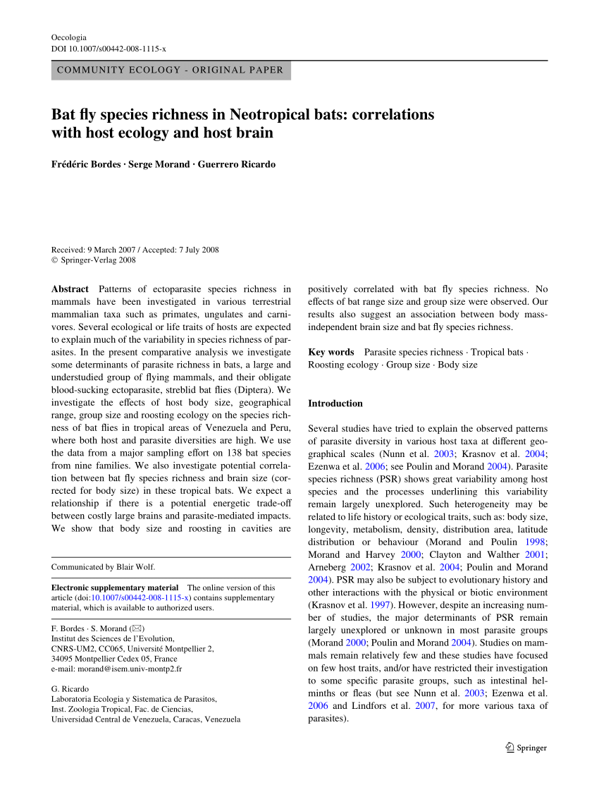 (PDF) Bat fly species richness in Neotropical bats: Correlations with