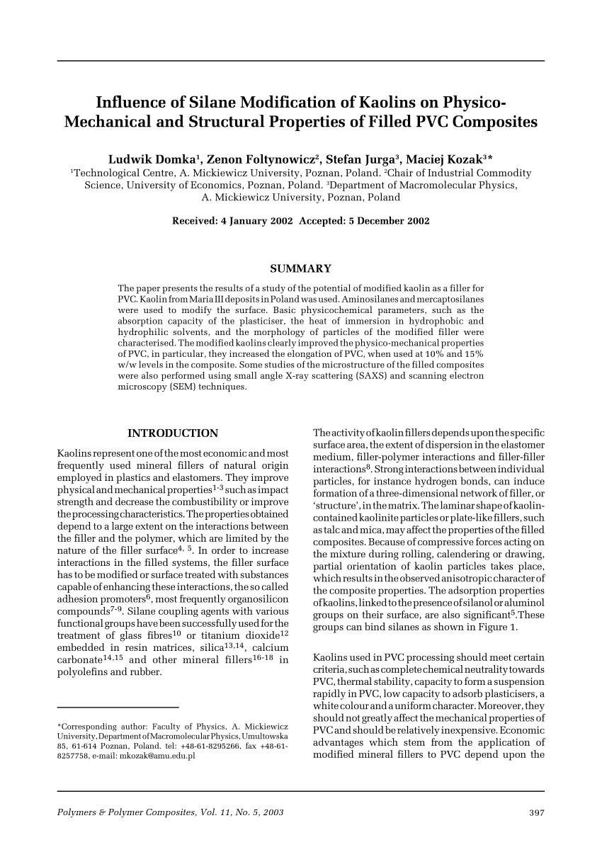 Pdf Influence Of Silane Modification Of Kaolins On Physico