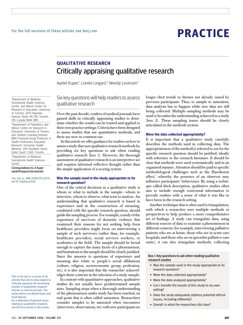 (PDF) Critically Appraising Qualitative Research