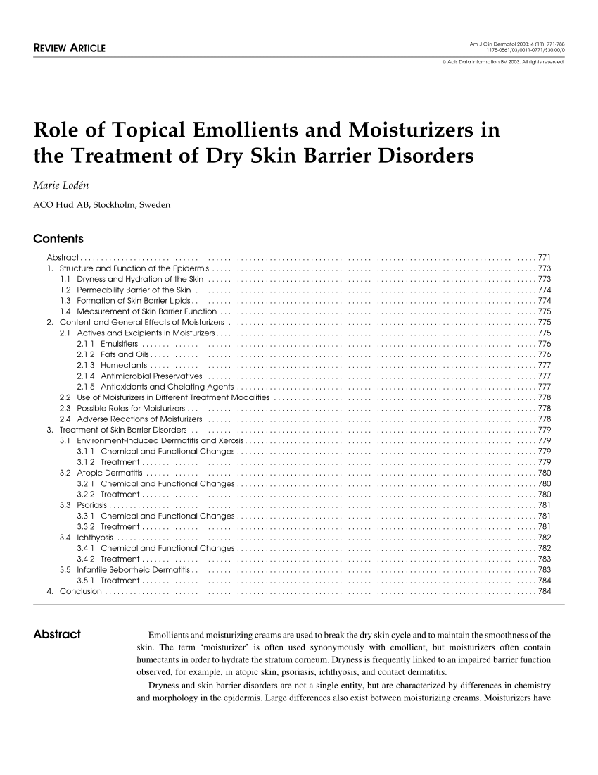 Pdf Role Of Topical Emollients And Moisturizers In The Treatment