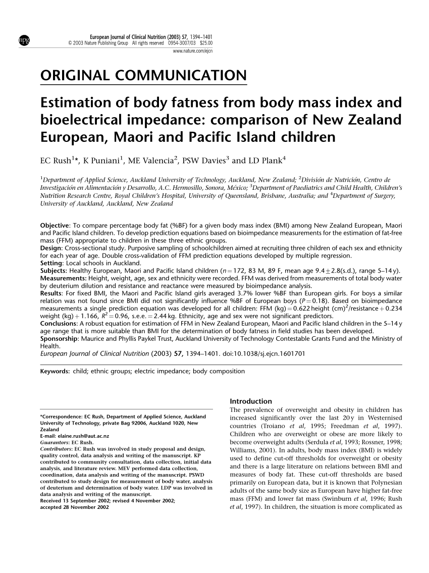 Pdf Estimation Of Body Fatness From Body Mass Index And