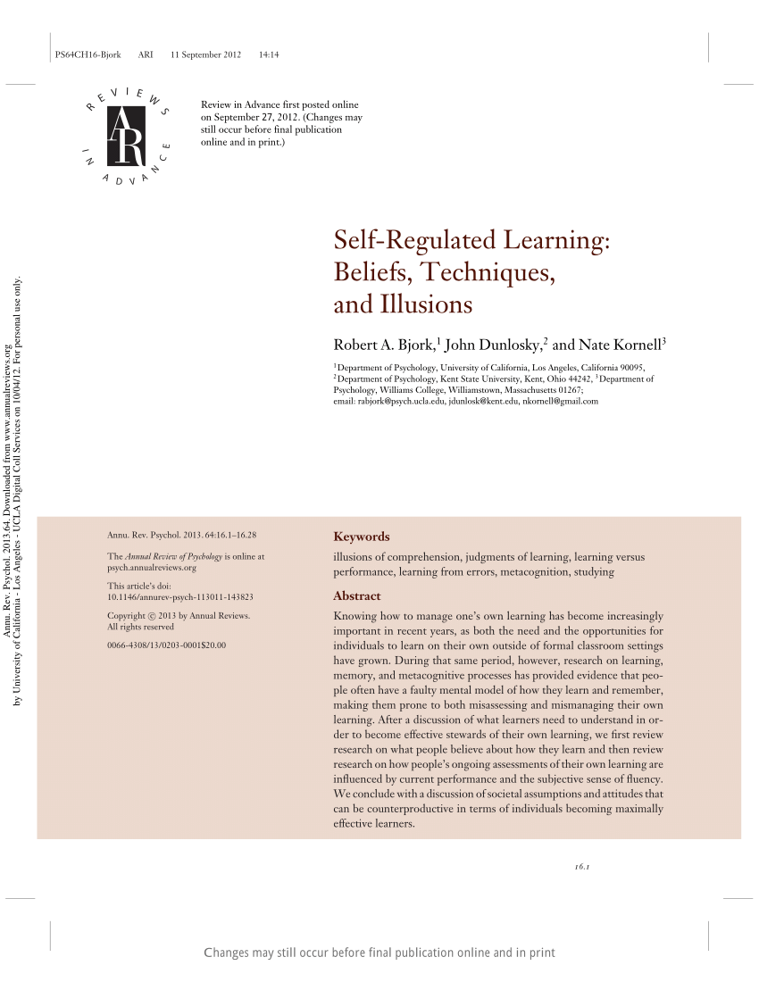 (PDF) Self-Regulated Learning: Beliefs, Techniques, and Illusions