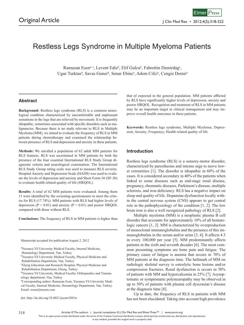 (PDF) Restless Legs Syndrome in Multiple Myeloma Patients