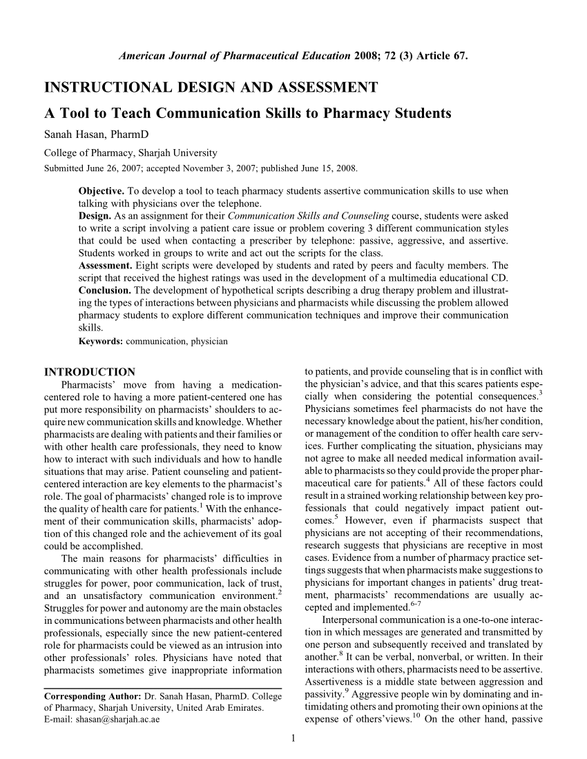 Pdf A Tool To Teach Communication Skills To Pharmacy Students