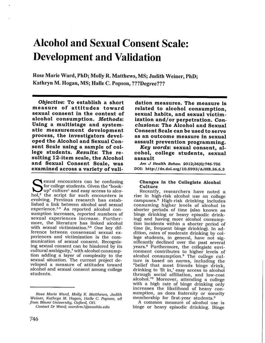 Pdf Alcohol And Sexual Consent Scale Development And Validation