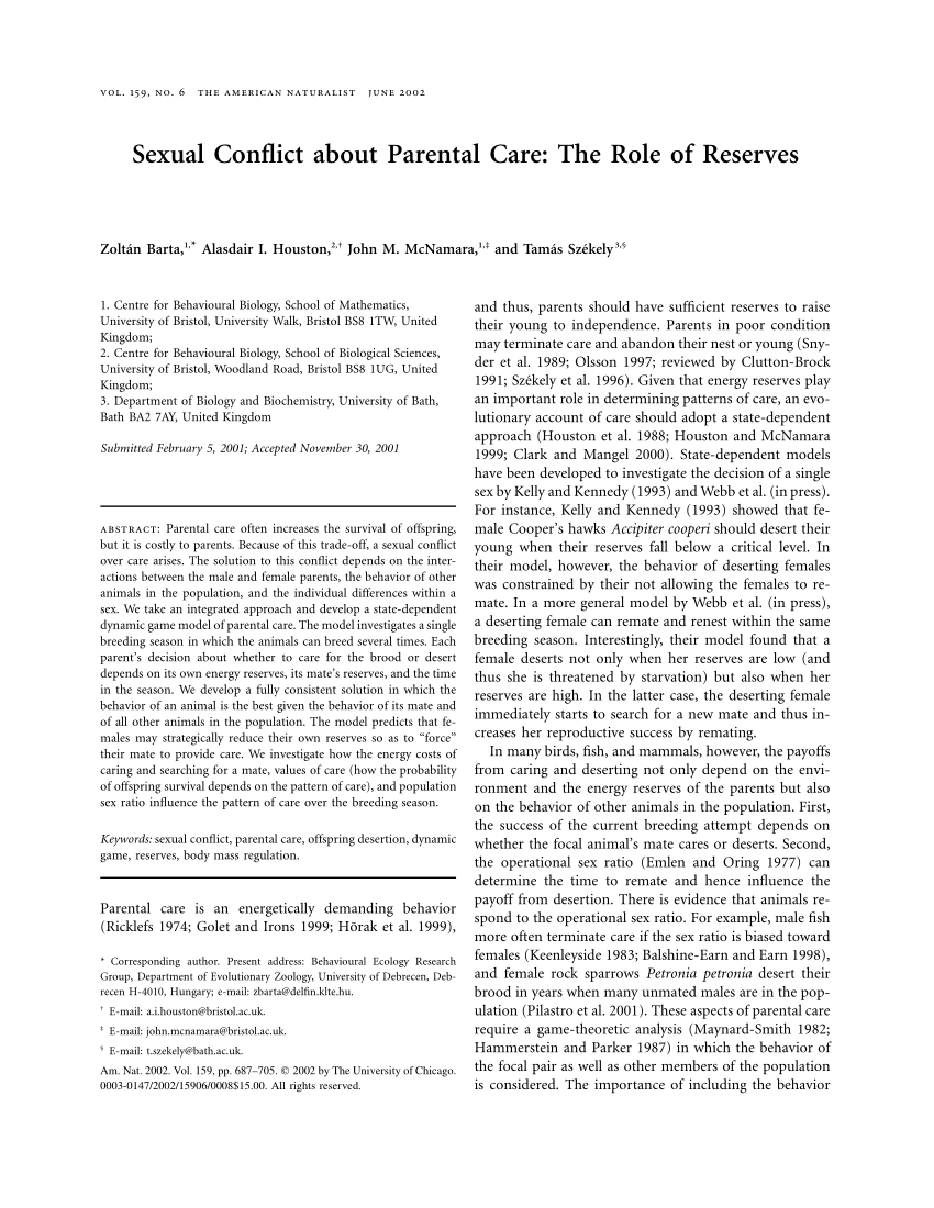 PDF) Sexual Conflict about Parental Care: The Role of Reserves