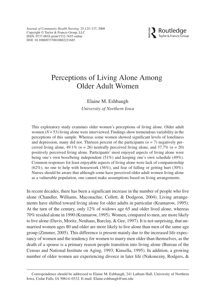 (PDF) Perceptions of Living Alone Among Older Adult Women