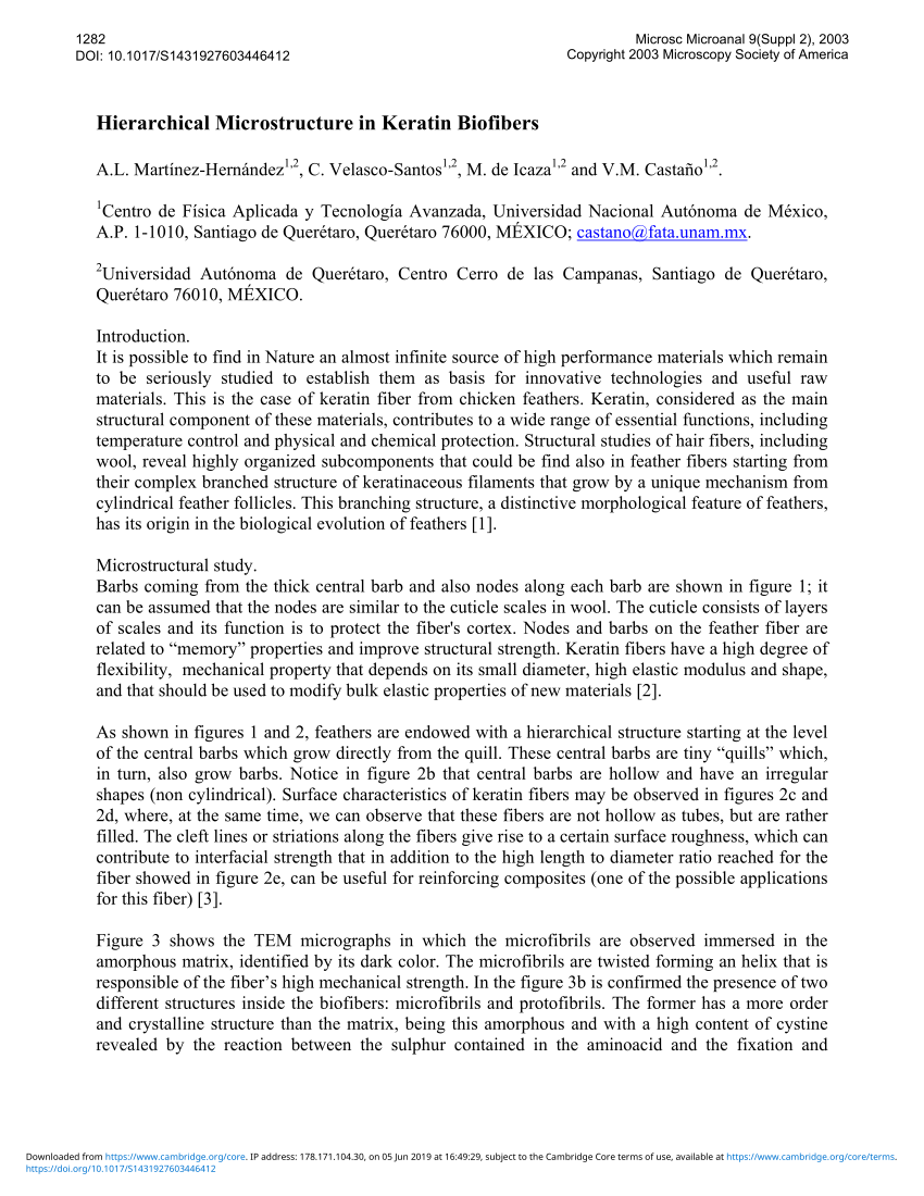 Pdf Hierarchical Microstructure In Keratin Biofibers