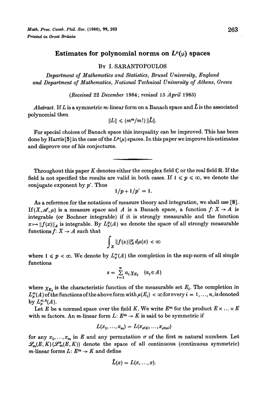 Pdf Estimates For Polynomial Norms On L P M Spaces
