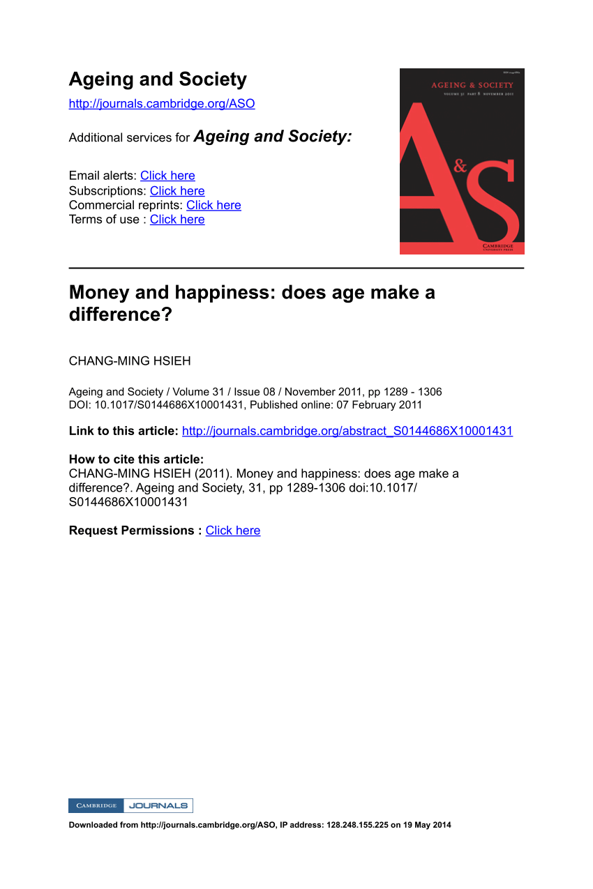 Pdf Money And Happiness Does Age Make A Difference - pdf money and happiness does age make a difference