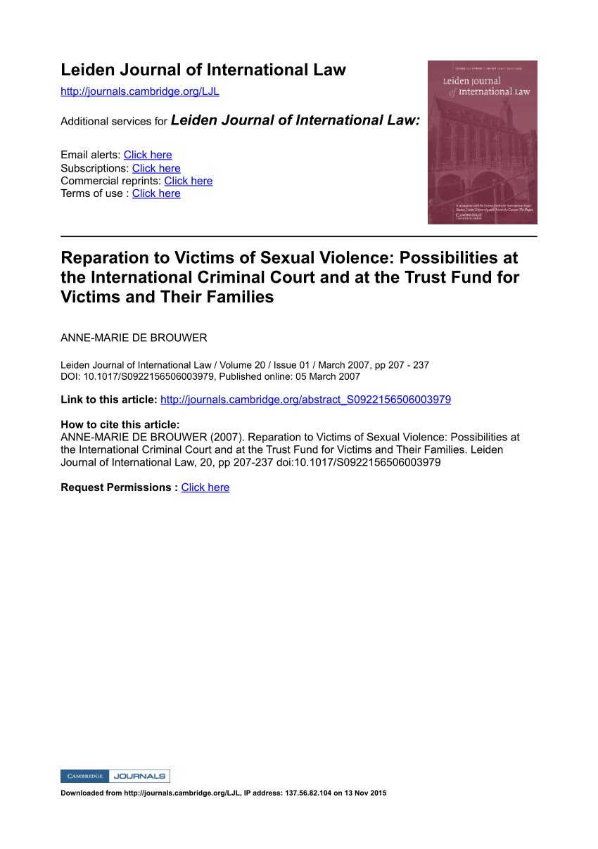 Pdf Reparation To Victims Of Sexual Violence Possibilities At The International Criminal