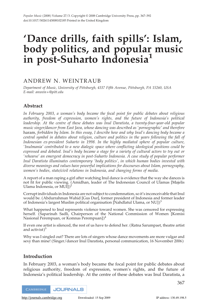 PDF) Dance drills, faith spills Islam, body politics, and popular music in post-Suharto Indonesia