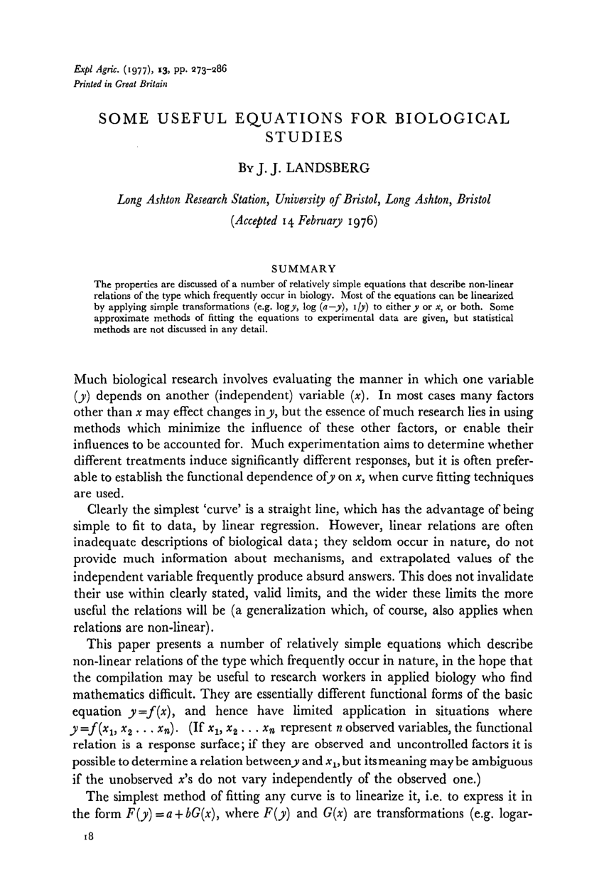 Pdf Some Useful Equations For Biological Studies