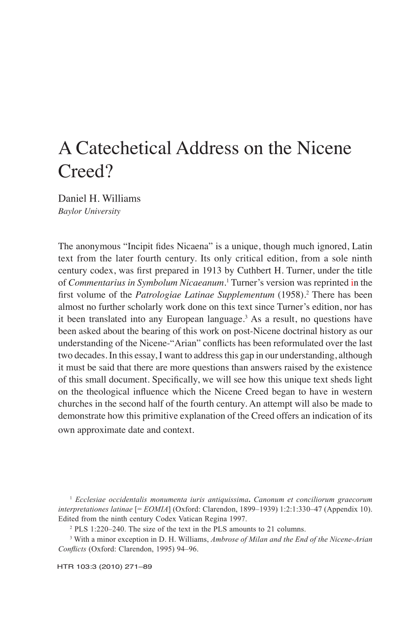 Pdf A Catechetical Address On The Nicene Creed