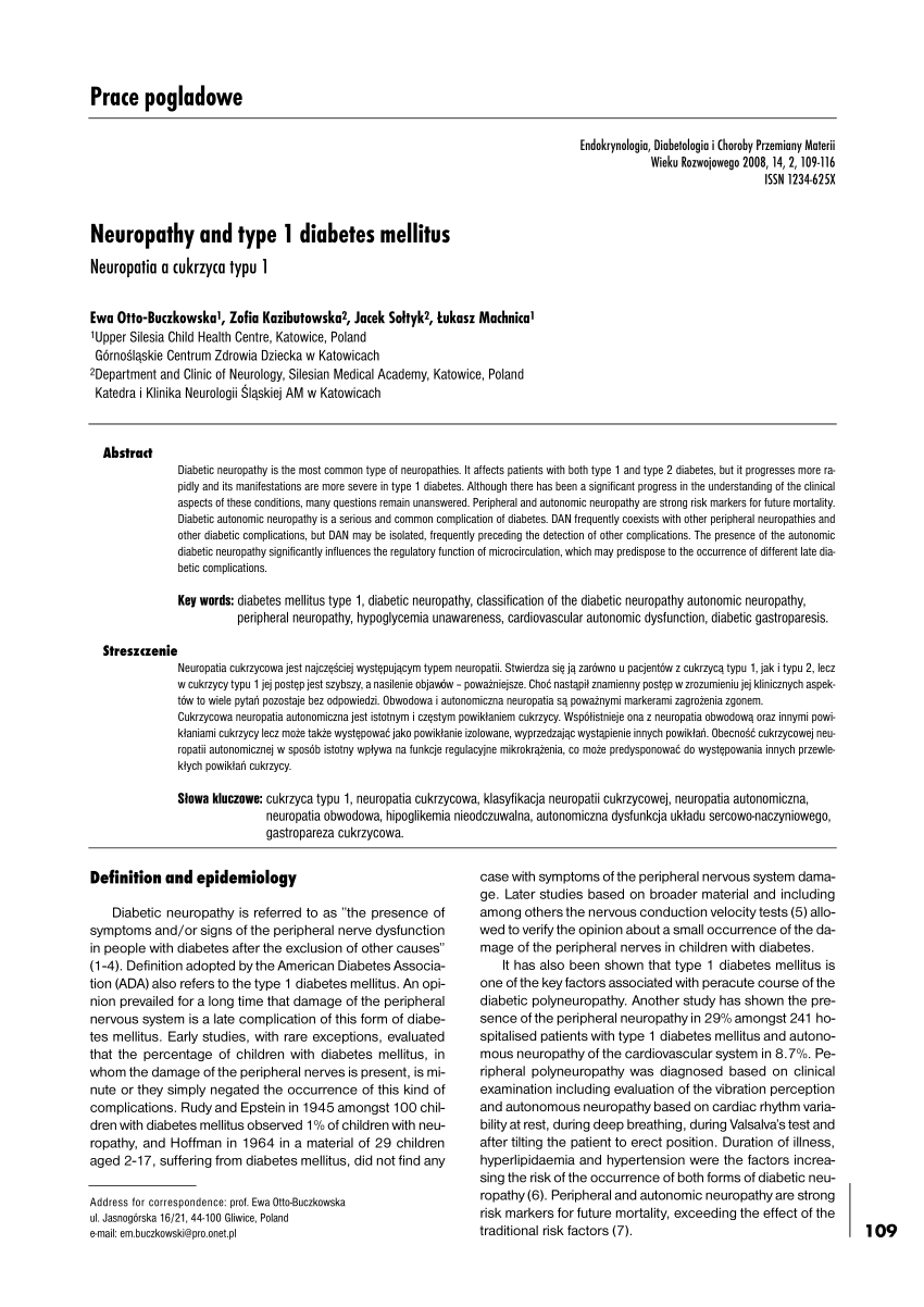 pdf) neuropathy and type 1 diabetes mellitus
