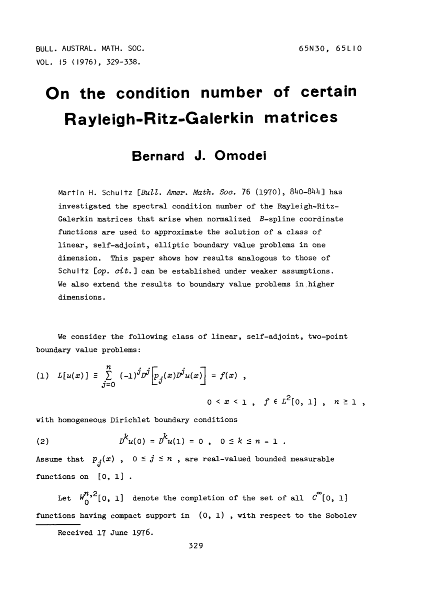 Pdf On The Condition Number Of Certain Rayleigh Ritz Galerkin Matrices