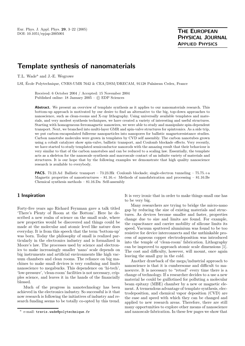 PDF) Template synthesis of nanomaterials For Applied Physics Letters Template Word