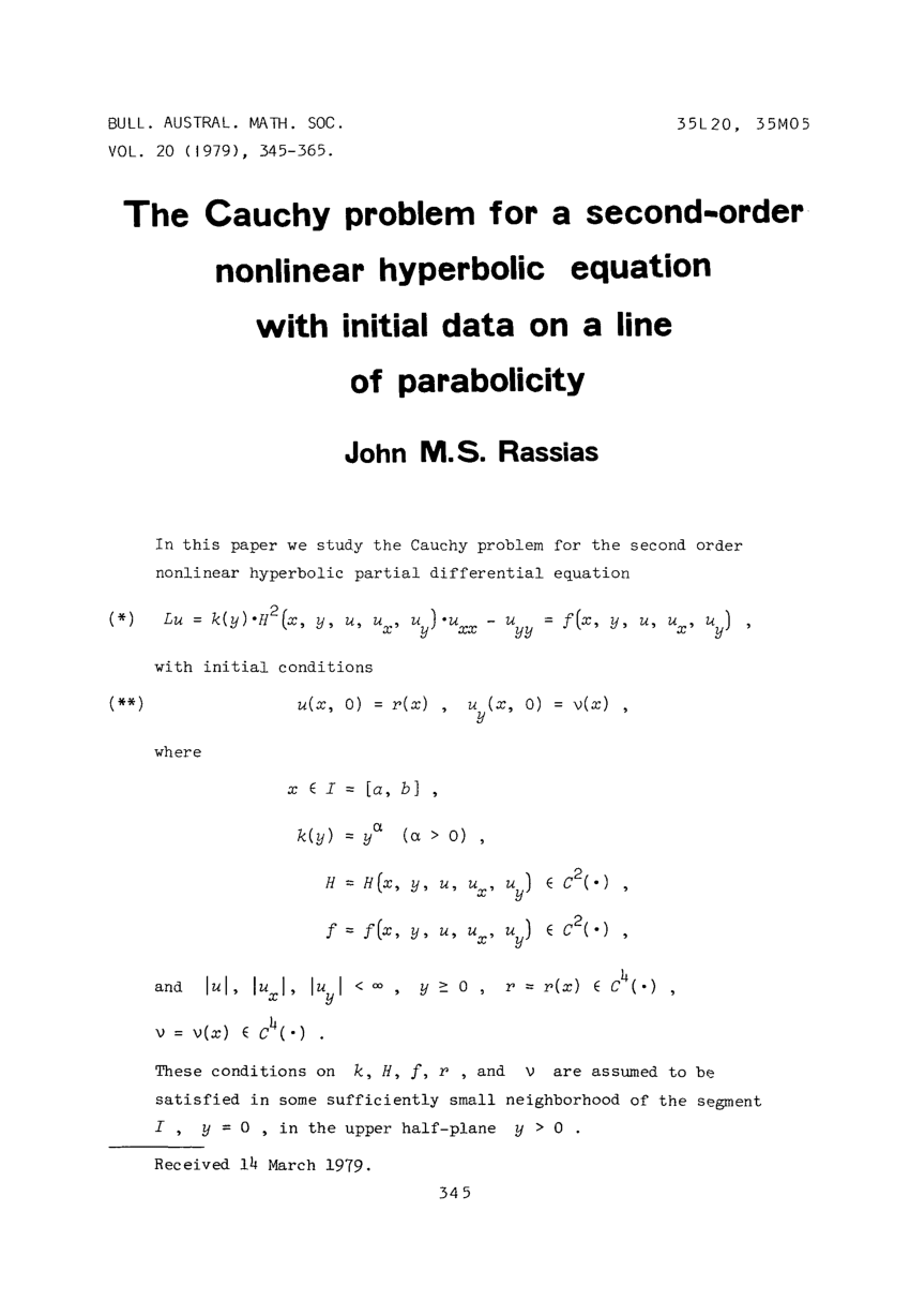 Pdf The Cauchy Problem For A Second Order Nonlinear Hyperbolic Equation With Initial Data On A Line Of Parabolicity