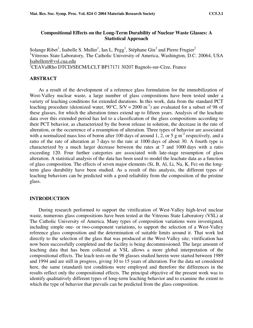 Pdf Compositional Effects On The Long Term Durability Of Nuclear