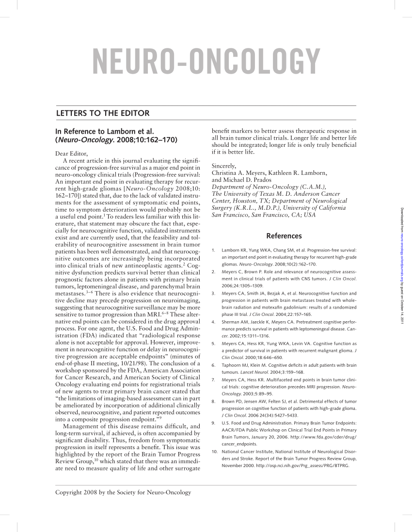 (PDF) In Reference to Lamborn et al. (Neuro-Oncology. 2008;10:162–170)