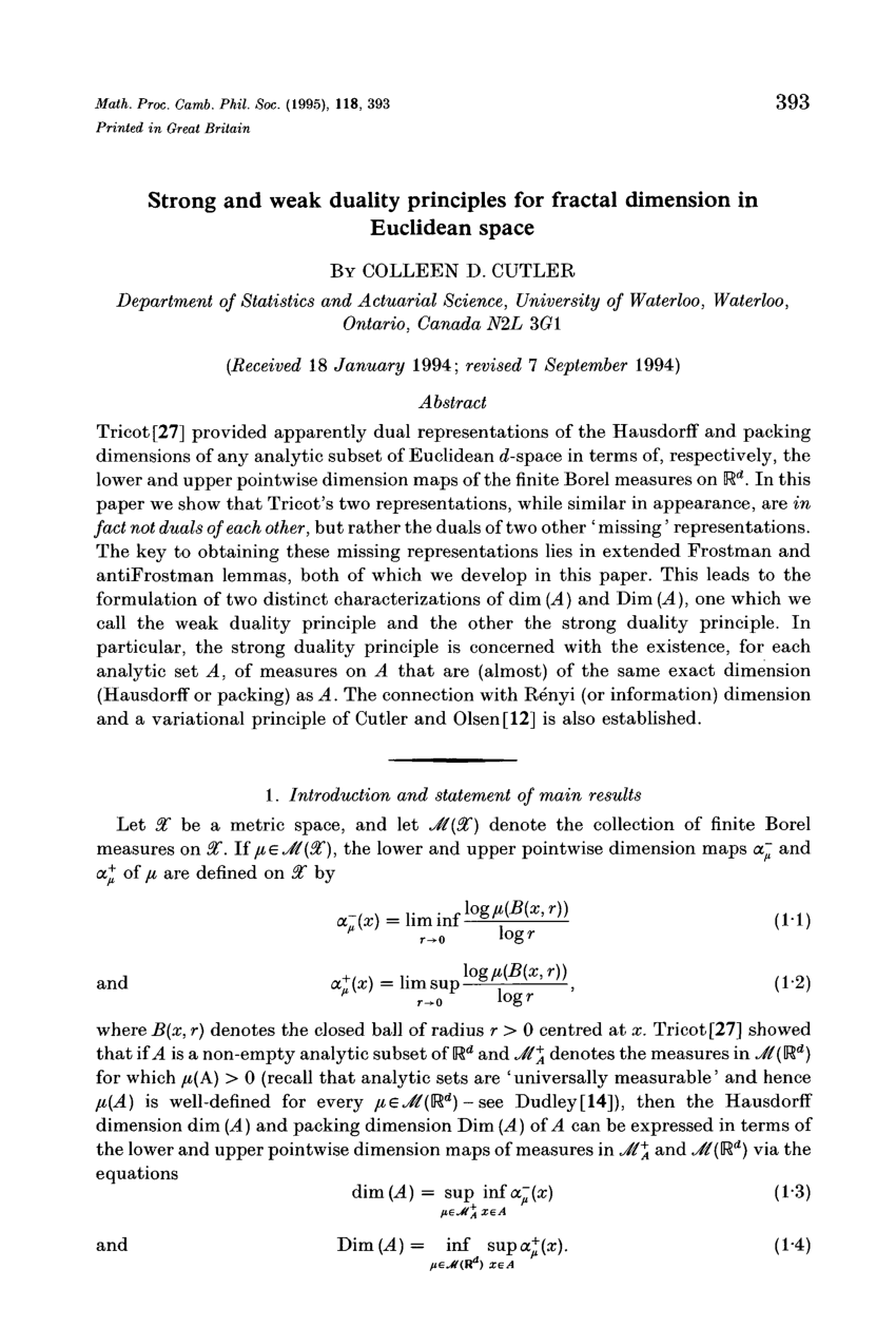 Pdf Strong And Weak Duality Principles For Fractal Dimension In Euclidean Space