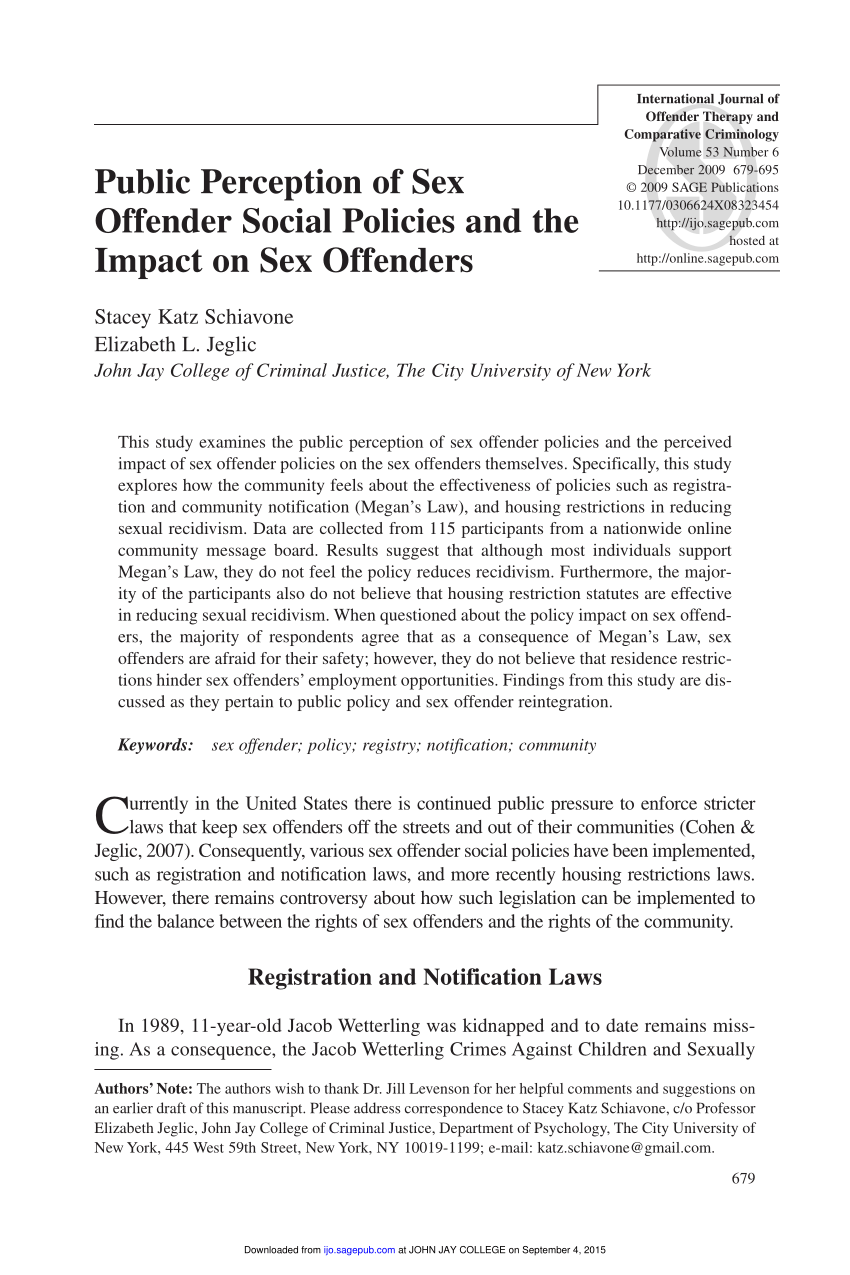 PDF) Public Perception of Sex Offender Social Policies and the Impact on  Sex Offenders