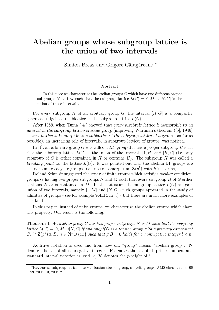 Pdf Abelian Groups Whose Subgroup Lattice Is The Union Of Two Intervals