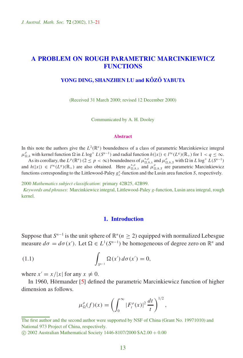 Pdf A Problem On Rough Parametric Marcinkiewicz Functions