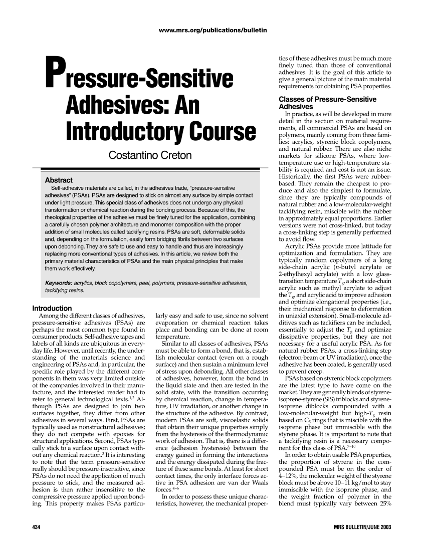 PDF) Pressure-Sensitive Adhesives: An Introductory Course