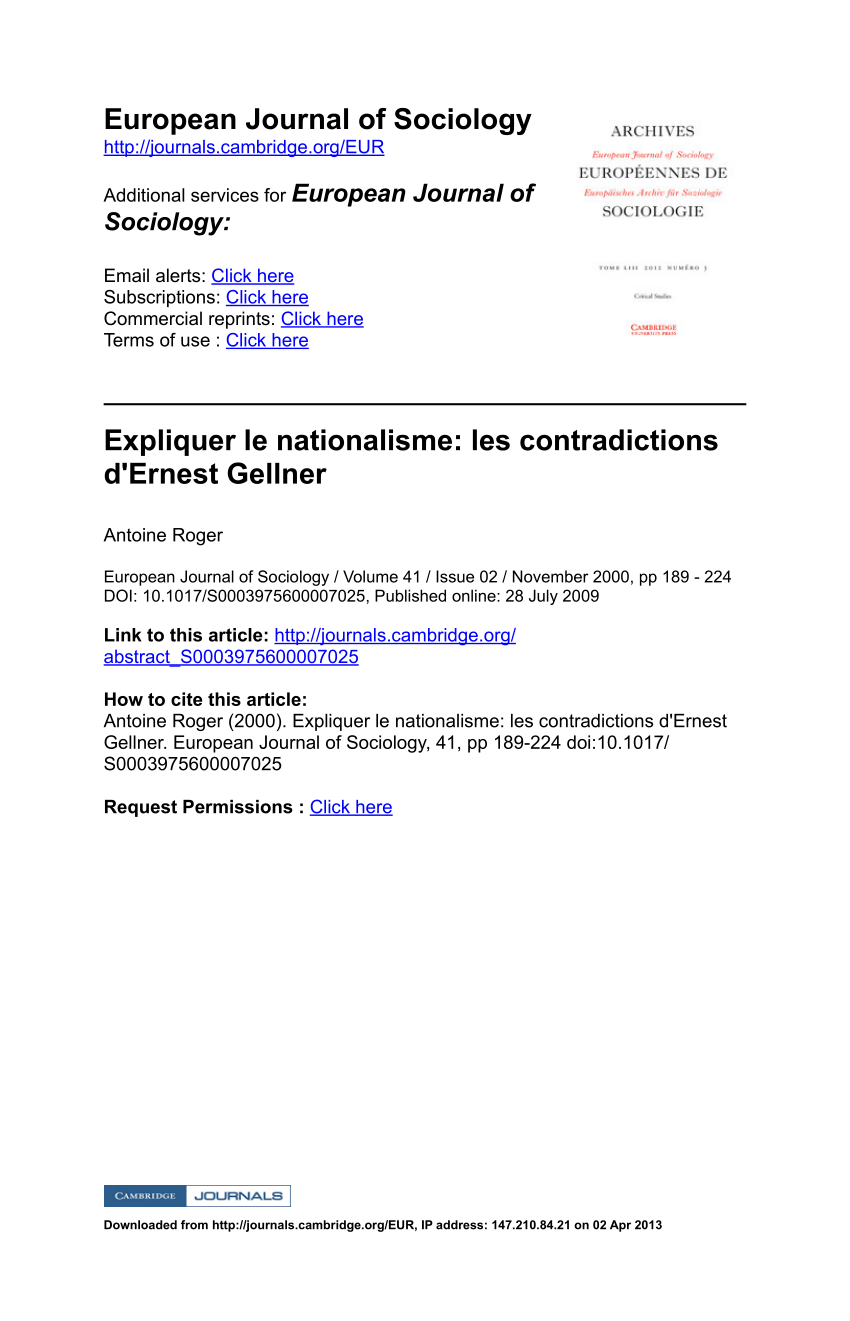 PDF Expliquer le nationalisme Les contradictions d Ernest Gellner