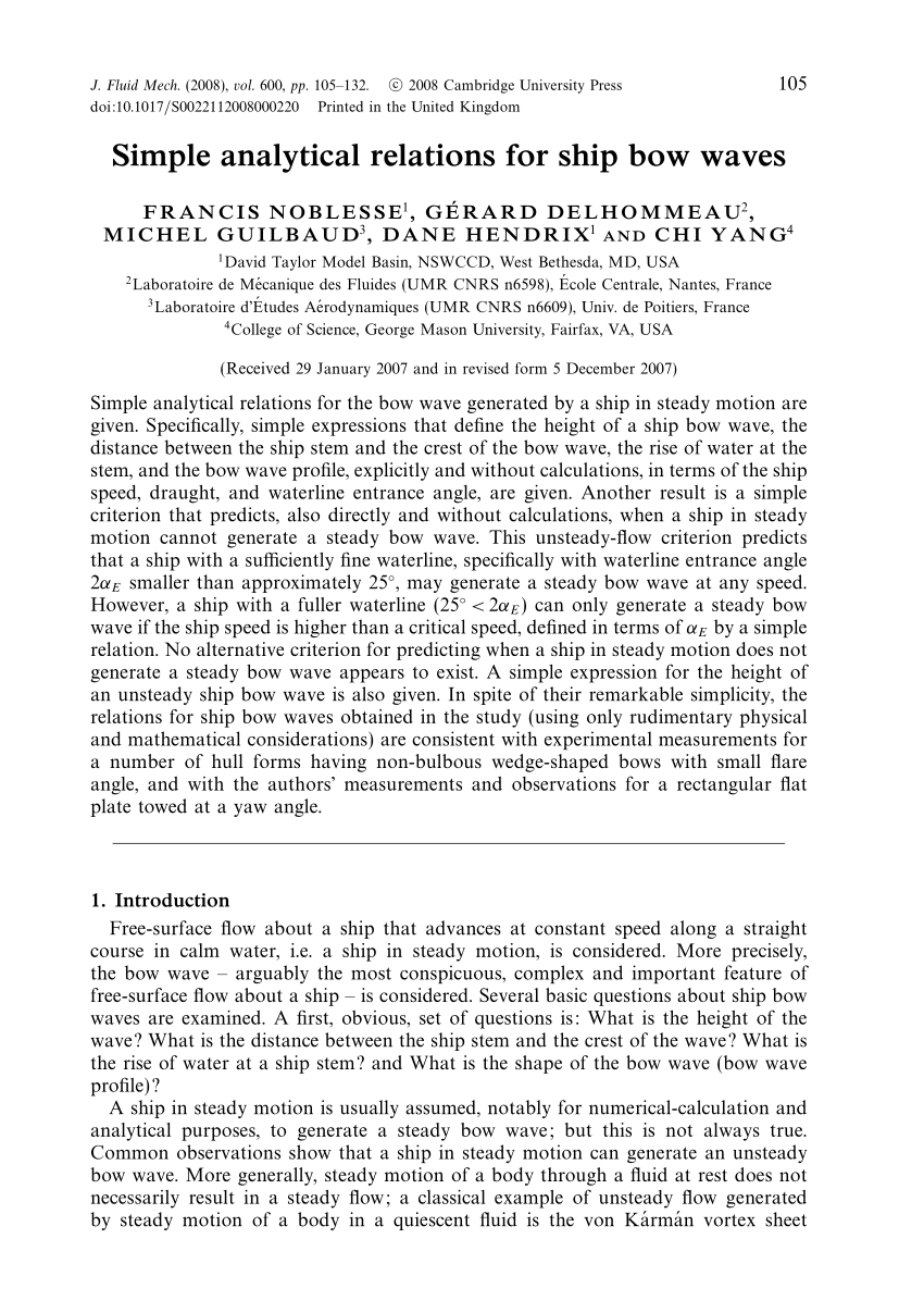 Pdf Simple Analytical Relations For Ship Bow Waves - 