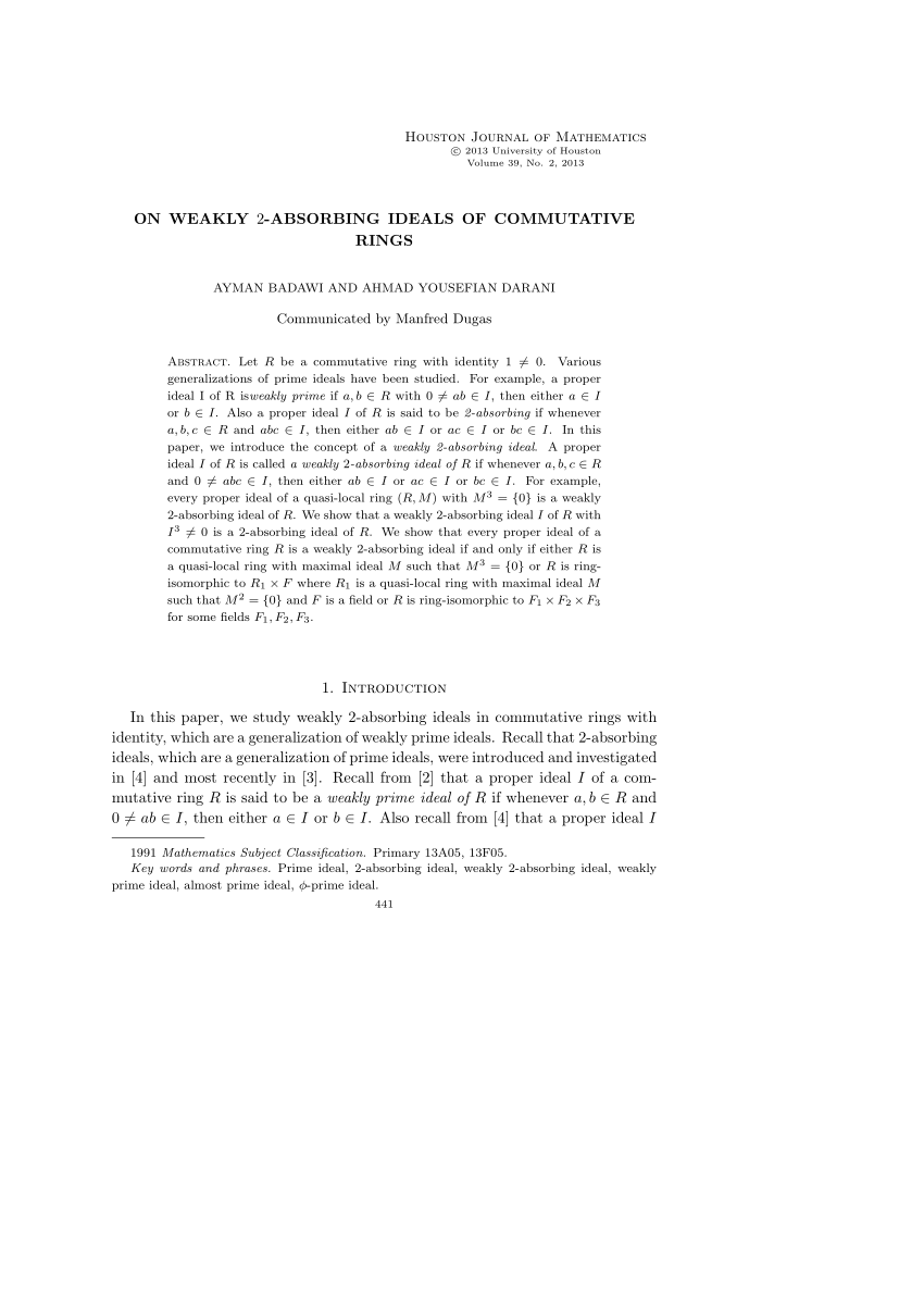 2-absorbing ideals primary On absorbing (PDF) of 2 commutative ideals rings