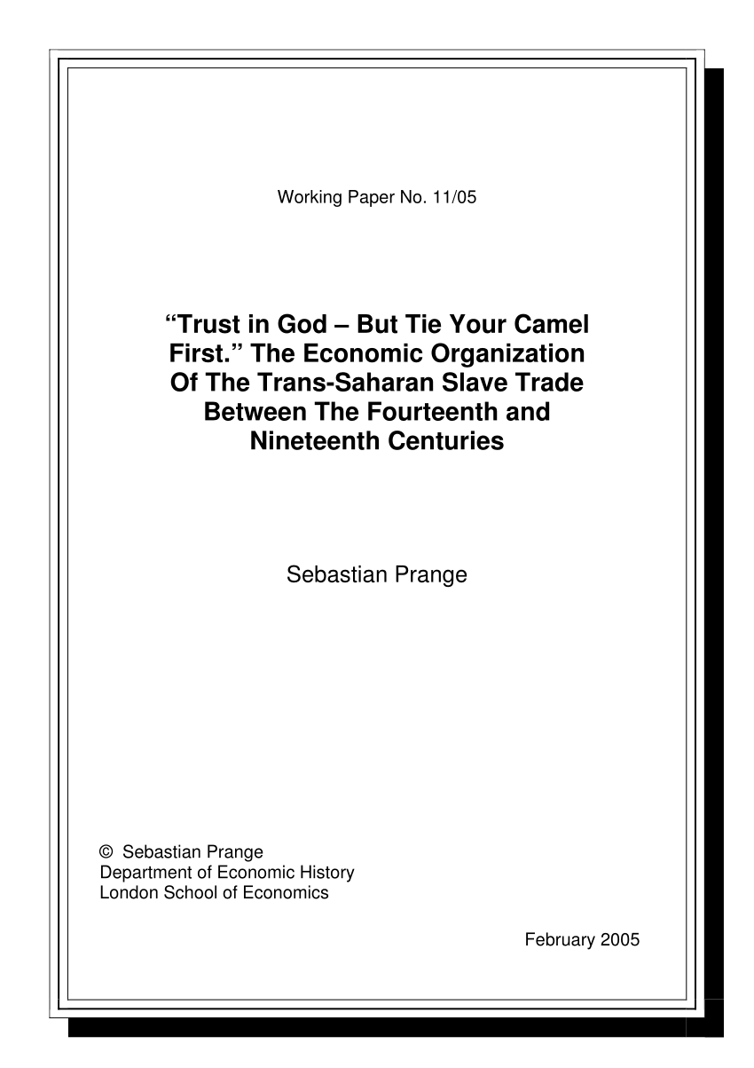 pdf) 'trust in god, but tie your camel first.' the economic