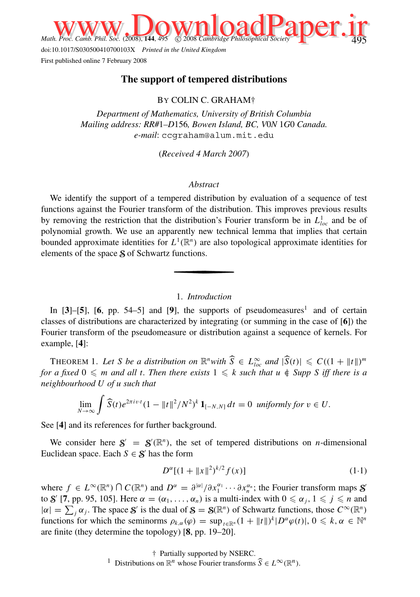 PDF The support of tempered distributions