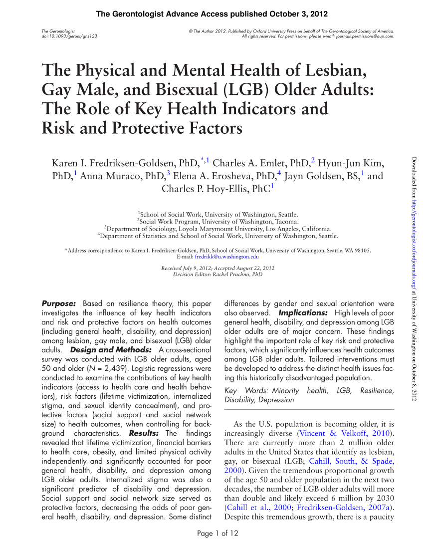 Pdf The Physical And Mental Health Of Lesbian Gay Male And Bisexual Lgb Older Adults The 2057