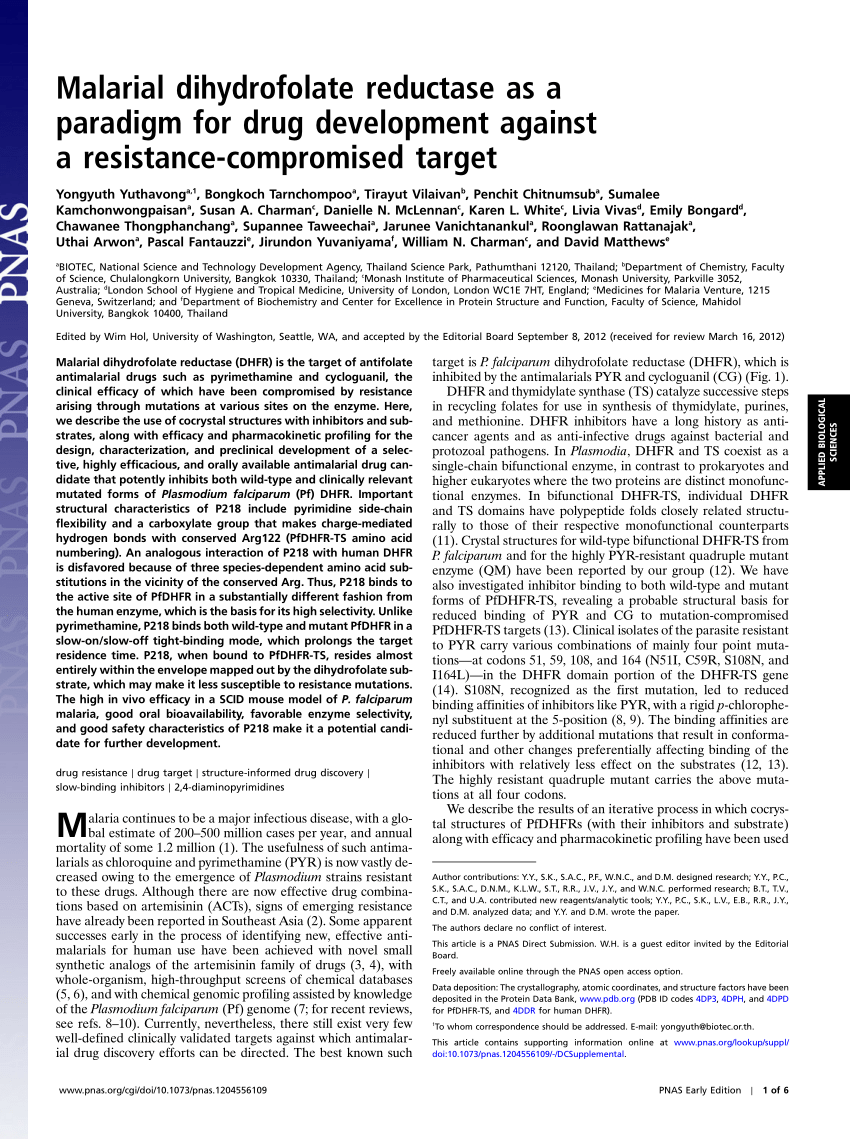 PDF) Malarial dihydrofolate reductase as a paradigm for drug