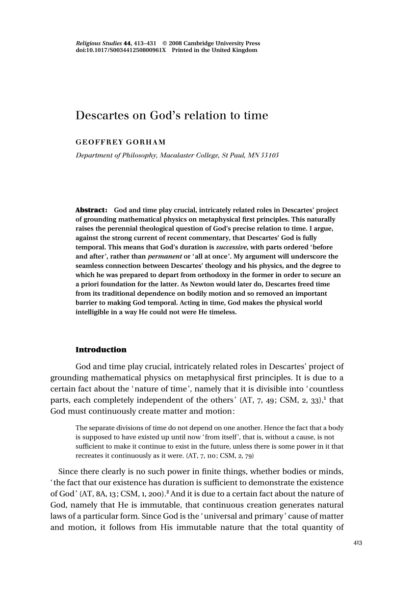 PDF) Descartes on God's relation to time