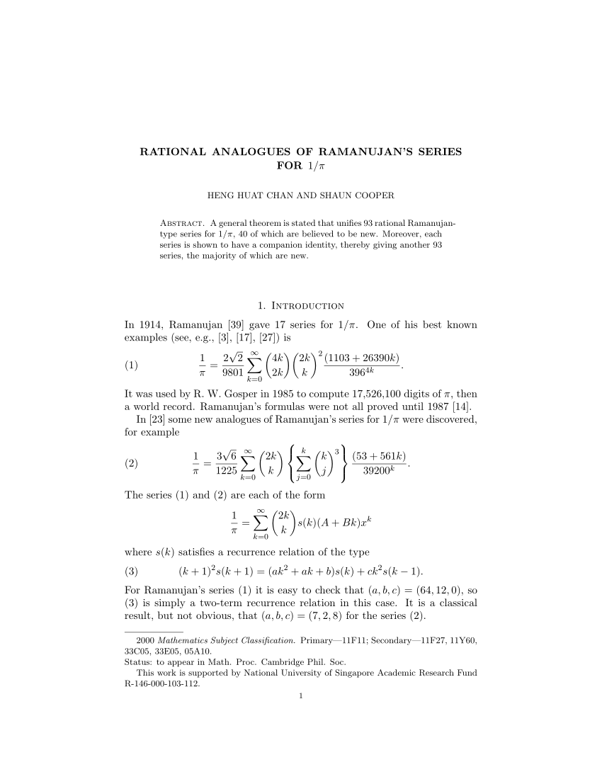 Pdf Rational Analogues Of Ramanujan S Series For 1 I