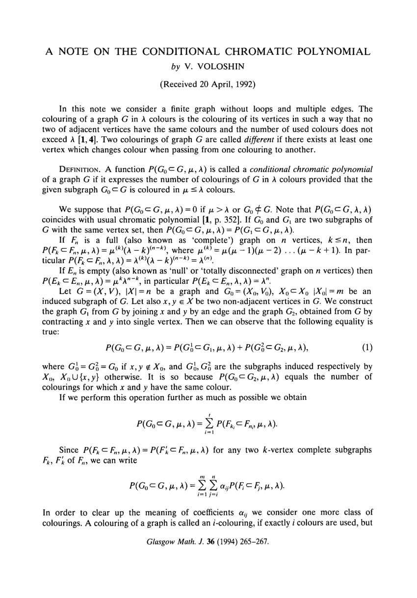 Pdf A Note On The Conditional Chromatic Polynomial