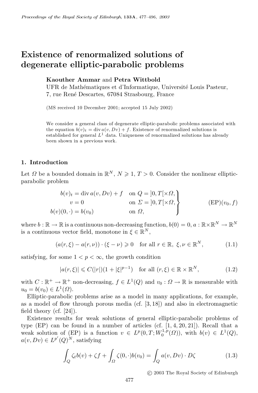 Pdf Existence Of Renormalized Solutions Of Degenerate Elliptic Parabolic Problems