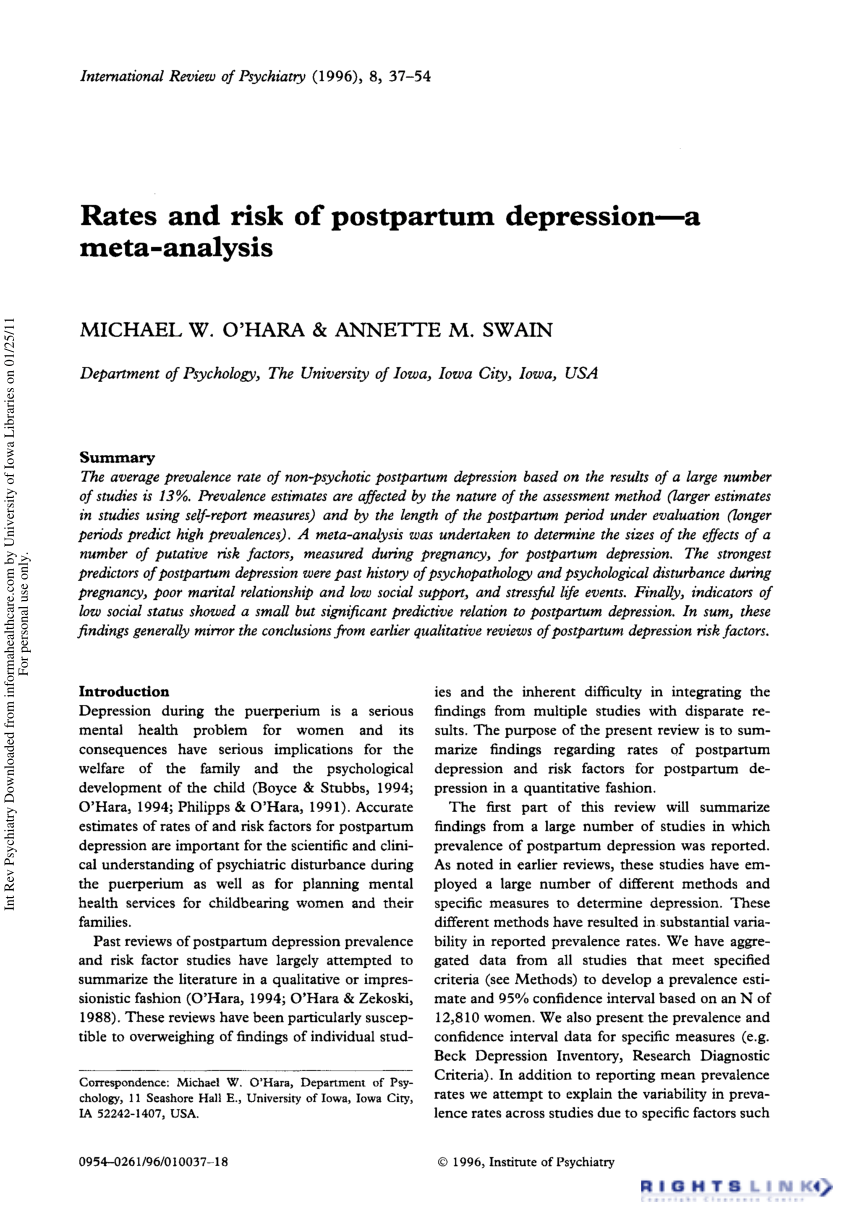 PDF) Rates and Risk of Postpartum Depression-a Meta-Analysis