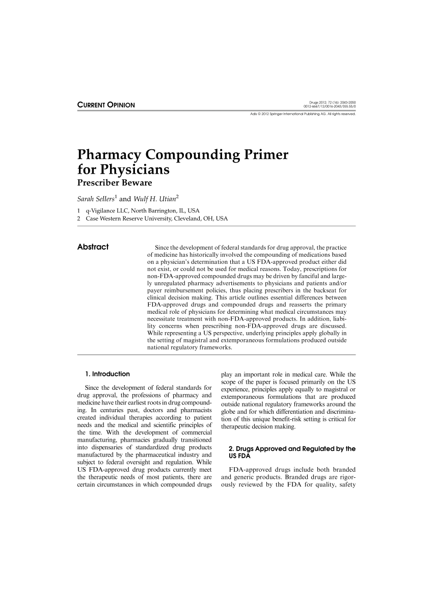 Pharmacy Compounding Primer For Physicians