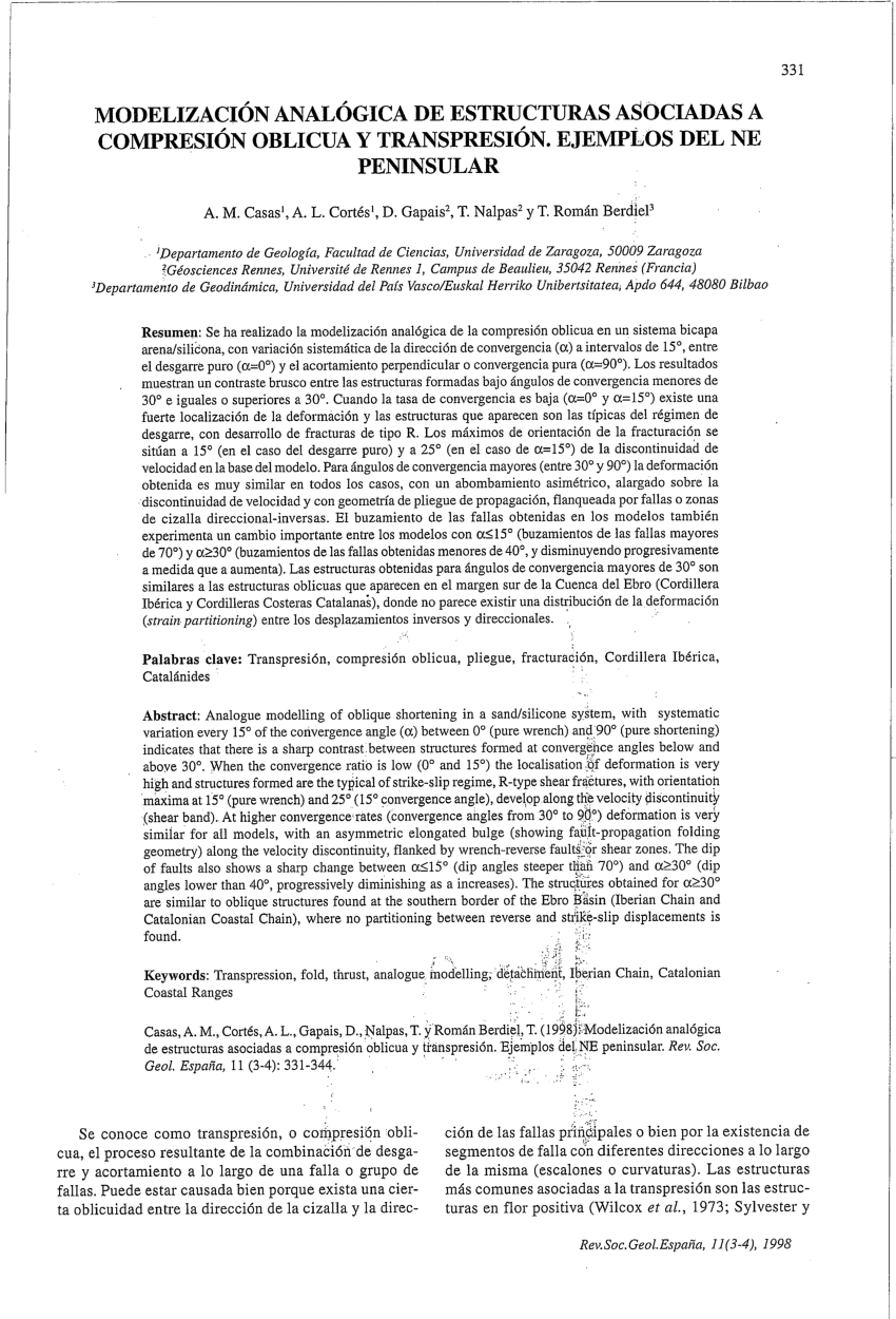 PDF) Modelización analógica de estructuras asociadas a compresión oblicua y  transpresión. Ejemplos del NE peninsular