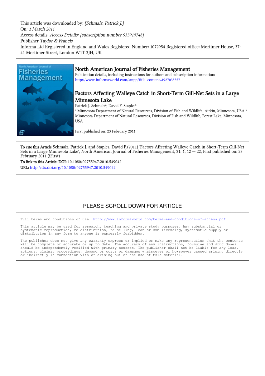 PDF) Factors Affecting Walleye Catch in Short-Term Gill-Net Sets in a Large  Minnesota Lake