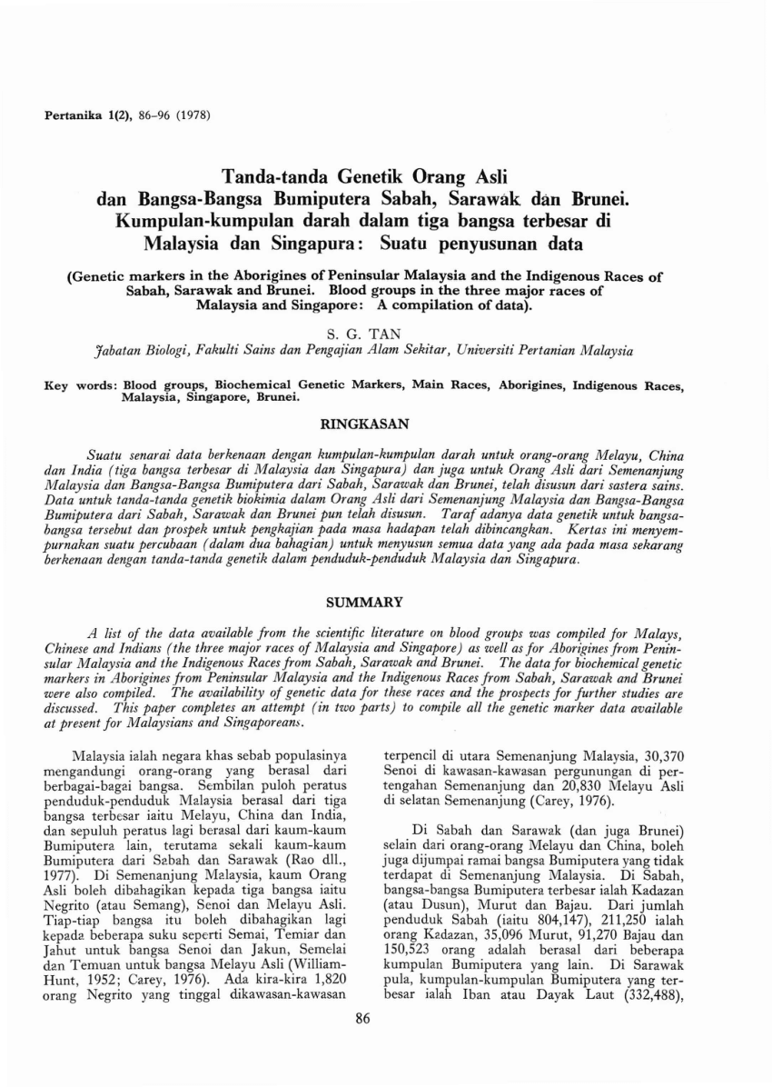 PDF) Genetic markers in the Aborigines of Peninsular Malaysia and 